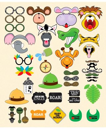 Party Propz Jungle Theme Photobooth Props Multicolour - 47 Pieces