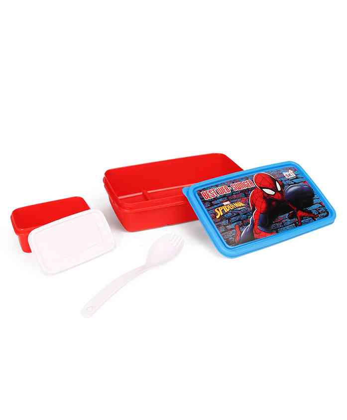 Marvel Spiderman Lunch Box With 2 In 1 Fork & Spoon - Red Blue