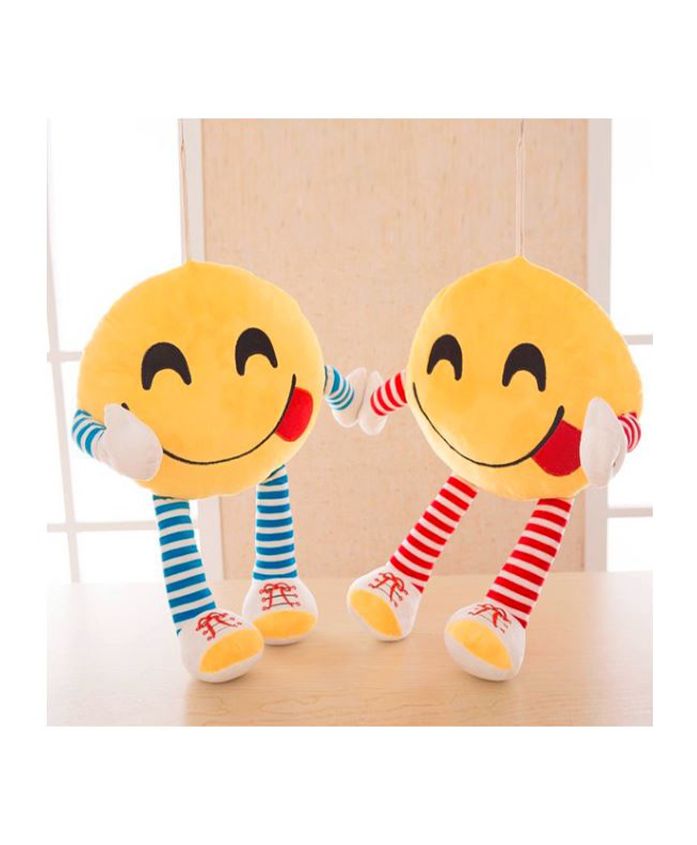 Frantic Smiley Plush Cushion With Stripe Hands And Legs Pack Of 2 - Yellow