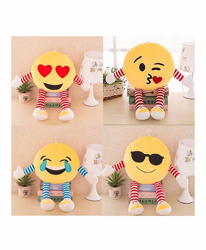 Frantic Smiley Plush Cushion With Stripe Hands And Legs Pack Of 4 - Yellow - 2297380