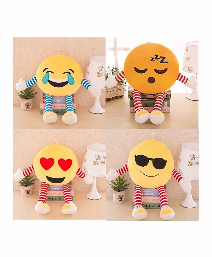 Frantic Smiley Plush Cushion With Stripe Hands And Legs Pack Of 4 - Yellow - 2297382