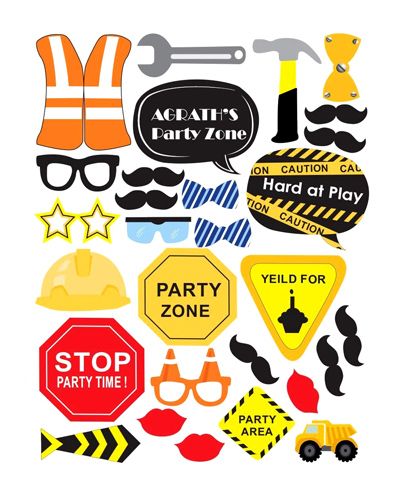 Party Propz Construction Theme Photobooth Props Multicolour - 32 Pieces