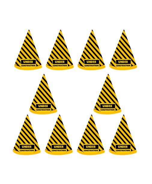 Party Propz Under Construction Themed Party Hats Set Of 10 - Yellow Black
