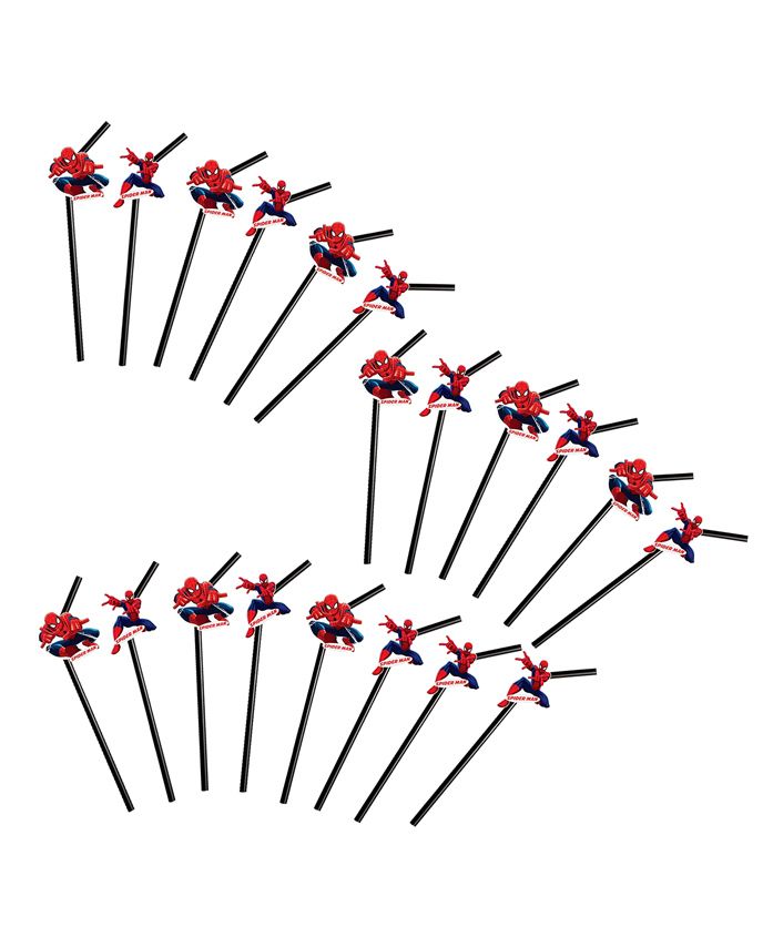 Party Propz Spiderman Themed Straws Red & Black - 20 Pieces
