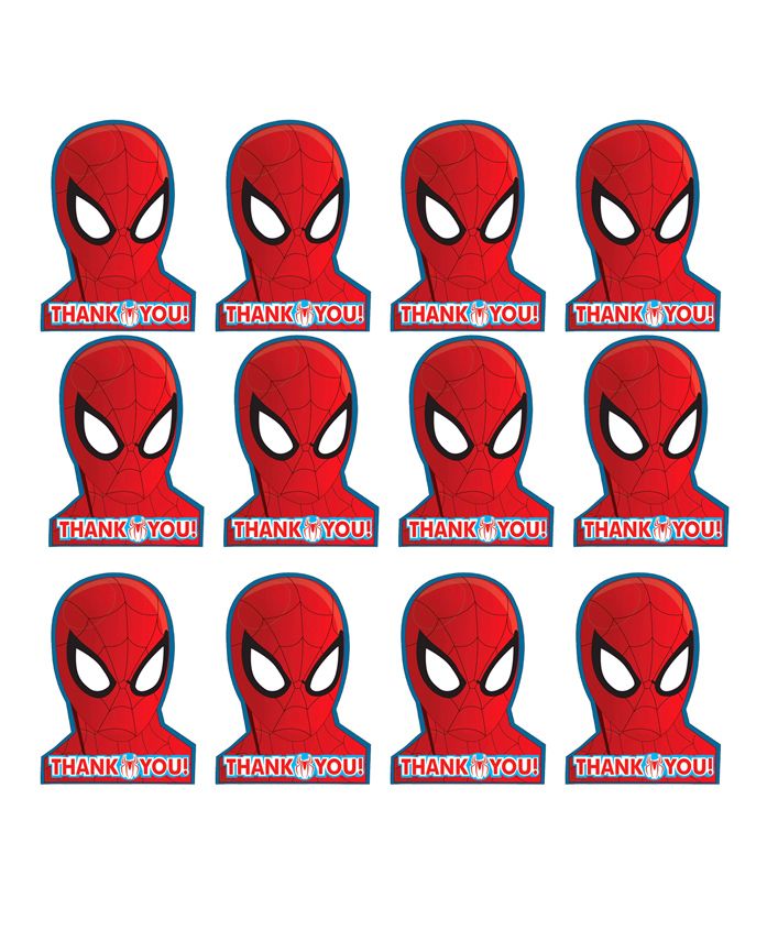 Party Propz Spiderman Themed Thank You Tags Red - 12 Pieces