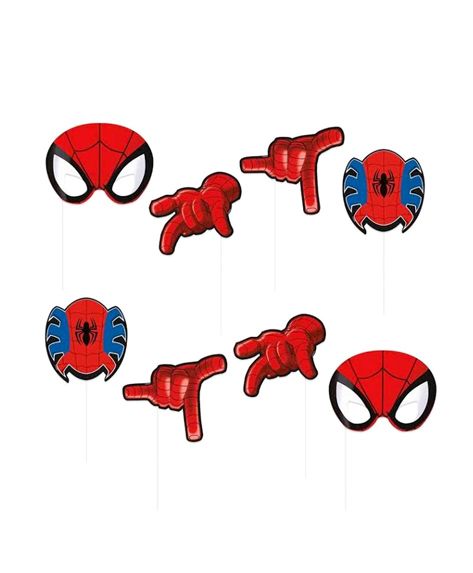 Party Propz Spiderman Themed Photo Booth Props Red - 8 Pieces