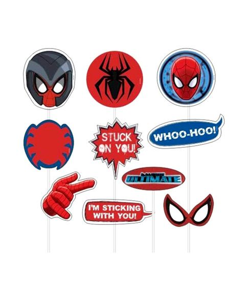 Party Propz Spiderman Theme Photobooth Props Red - 10 Pieces