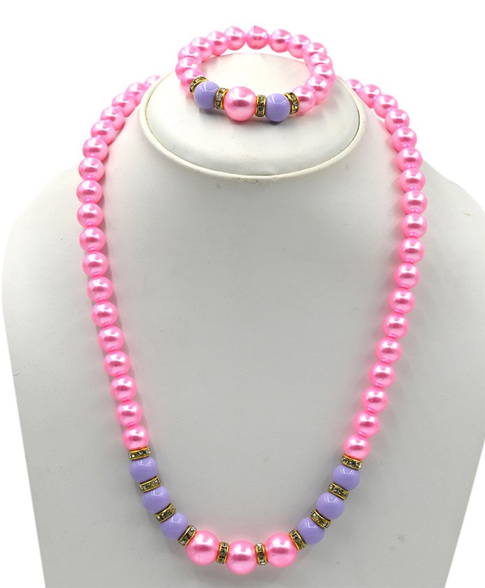 Magic Needles Pearls Necklace & Bracelet Set - Pink Purple