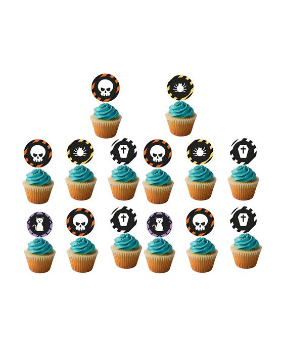 Party Propz Halloween Themed Cupcake Toppers Black - 14 Pieces