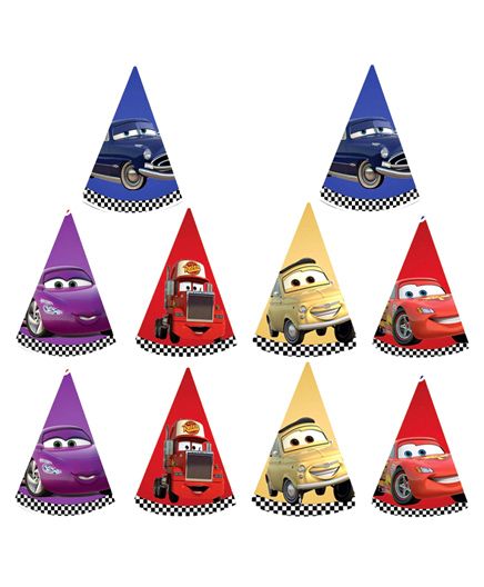 Party Propz Disney Pixar Cars Themed Hats Set Of 10 - Multicolour