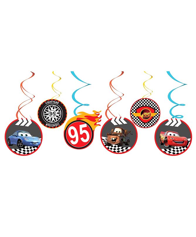 Party Propz Cars Theme Swirl Hanging Decoration Set Of 6 - Multicolor