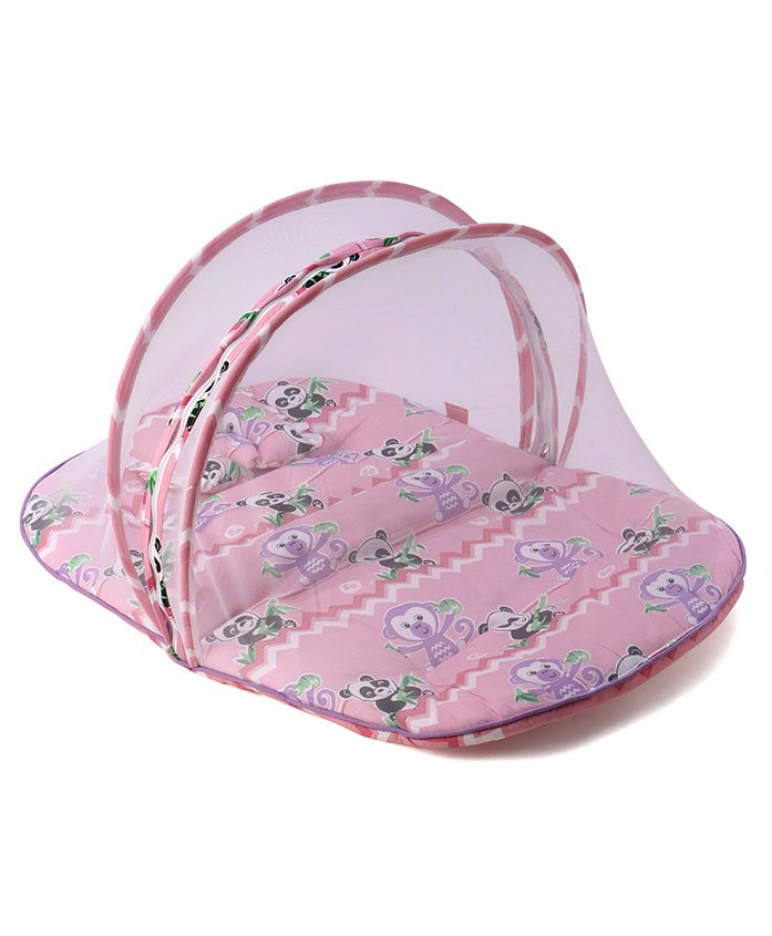 Fisher Price Baby Mattress With Mosquito Net & Pillow Panda Print - Pink