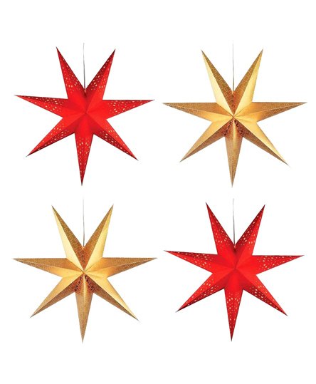 Party Propz Christmas Hanging Stars Red Golden - Pack Of 4