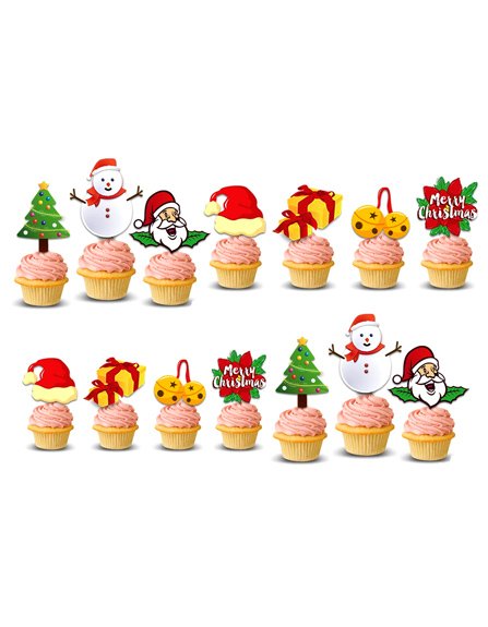 Party Propz Christmas Cup Cake Toper - Pack Of 14