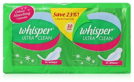 Whisper Ultra Clean Sanitary Napkins - XL Wings