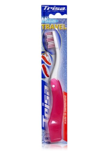 Trisa Medium Travel Toothbrush - Pink