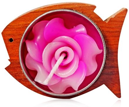 Soulflower Wooden Fish T-Light Candle - Pink Rose