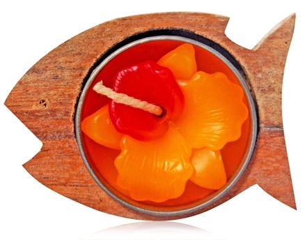 Soulflower Wooden Fish T Light Candle - Orange Orchid