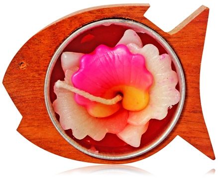 Soulflower Wooden Fish T Light Candle - Red Orchid