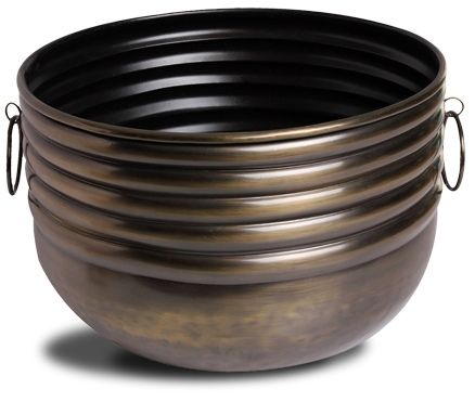 Goyal India - Round Planter With Ribbed Design With Brass Antique Finish