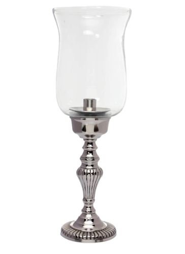 Goyal India - Candle Holder With Glass Chimney Nickle Finish