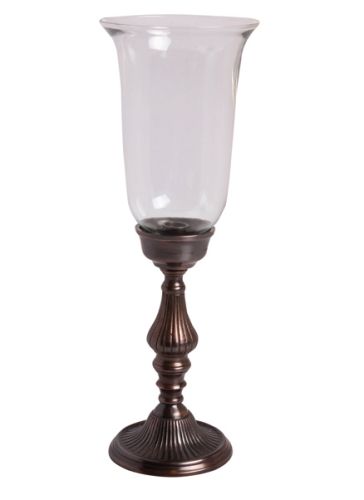 Goyal India - Candle Holder Copper Antique Finish with Glass Chimney Silver Antique Finish On Glass