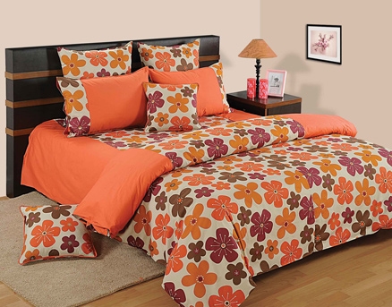 Swayam Paradise Delight Printed Double Bed Sheet With 2 Pillow Covers - Rust