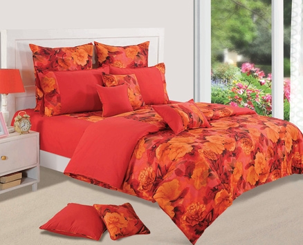 Swayam Paradise Delight Double Bed Sheet with 2 Pillow Covers - Red & Orange
