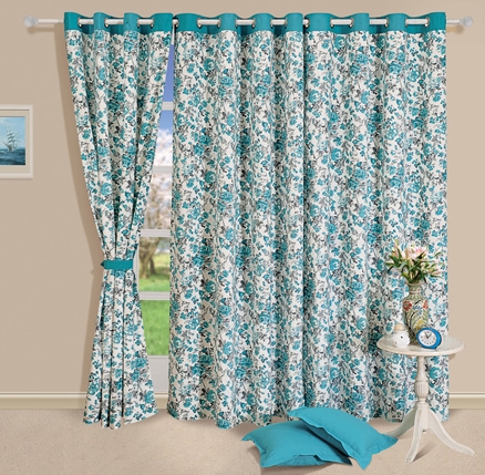 Swayam Window Curtain With Eyelet - Turquoise