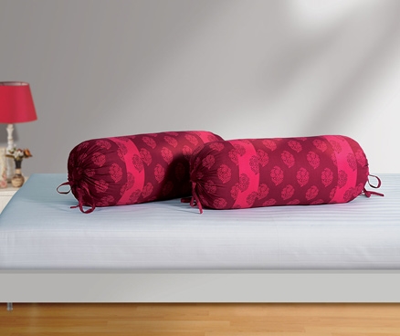 Swayam Bolster Cover Pair Printed - Maroon