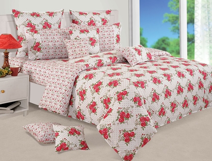 Swayam Paradise Platinum Double Bed Sheet with 2 Pillow Covers - Red & White