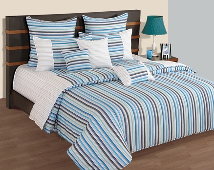 Swayam Linea Double Bed Sheet With 2 Pillow Covers - Blue Stripes