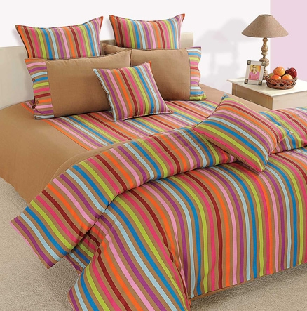 Swayam Linea Double Bed Sheet With 2 Pillow Cover - Multi Colored Strip