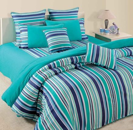 Swayam Linea Double Bed Sheet With 2 Pillow Cover - Turquoise Stripes