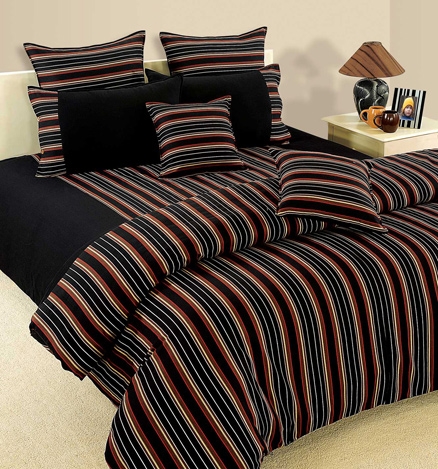 Swayam Linea Double Bed Sheet With 2 Pillow Cover - Black Stripes