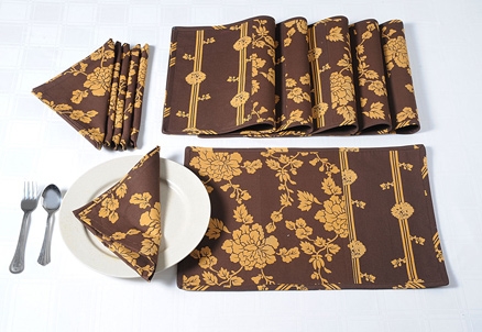 Swayam Dining Table Mat and Napkin Set Printed - Brown