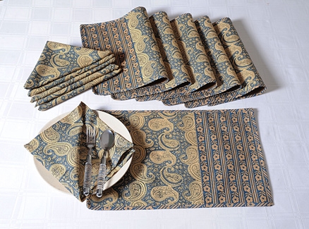 Swayam Dining Table Mat and Napkin Set Printed - Beige