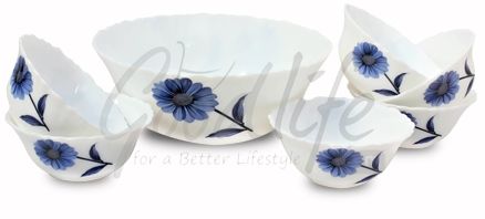 Diva Fluted 7 Pieces Dessert Set - Blue Blossom