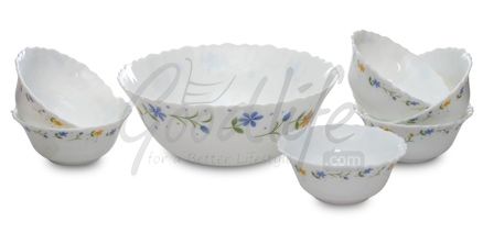 Diva Fluted 7 Pieces Dessert Set - Twilight Bouquet