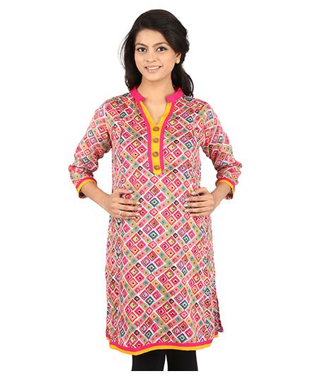 MomToBe Three Fourth Sleeves Maternity Kurti Geometric Print - Pink