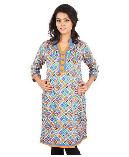 MomToBe Three Fourth Sleeves Maternity Kurti Geometric Print - Blue