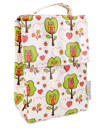 Sugar Booger Owl Print Classic Lunch Sack - White