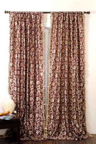 Deco Window Curtain Aresto Rod Pocket Wine - Both Side Tassel Fringe