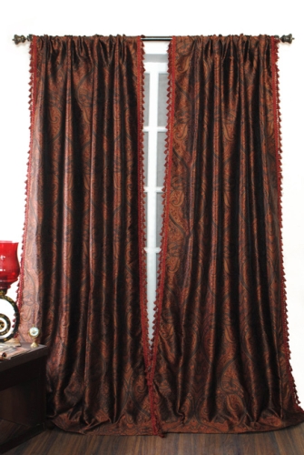 Deco Window Curtain Meera Rod Pocket Moghni/Chocolate - Both Side Tassel Fringe
