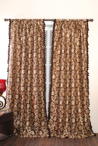 Deco Window Curtain Aresto Rod Pocket Chocolate - Both Side Tassel Fringe