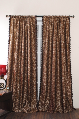 Deco Window Curtain Leaf Rod Pocket Chocolate - Both Side Tassel Fringe