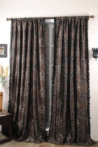 Deco Window Curtain Vasudha Rod Pocket Black - Both Side Tassel Fringe