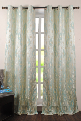 Deco Window Leaves Curtain - Light Blue