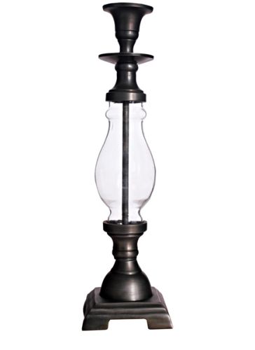 Goyal India - Center Glass Steam With Candle Holder Pewter Finish