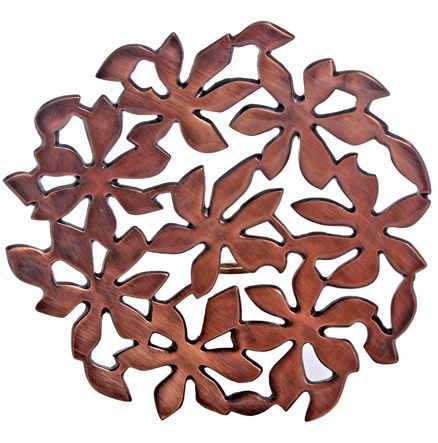 Goyal India - Leaf Design Round Fruit Serving Tray Copper Antique Finish